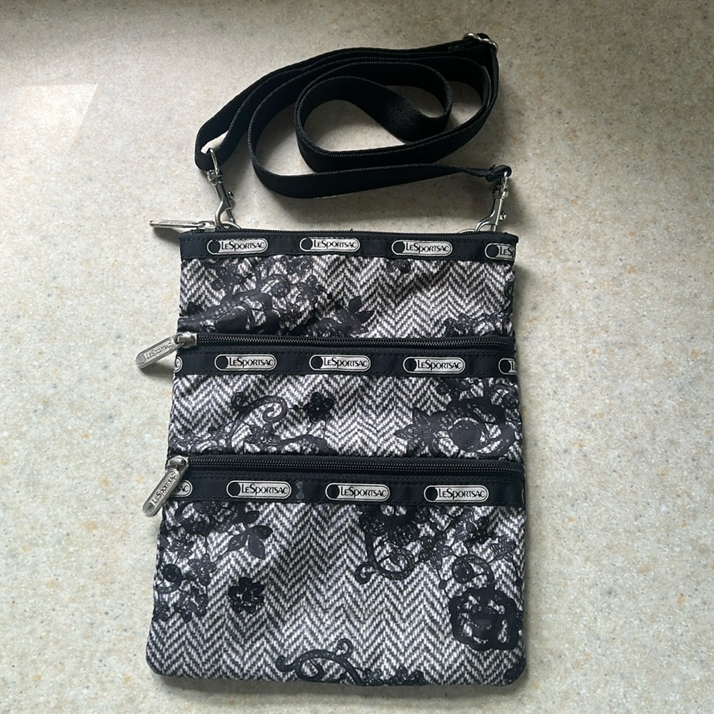 LeSportSac Black Triple Zip Crossbody Bag
